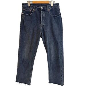 Levis 501 Faded Black Button Fly High Waist Frayed Hem Jeans Size 31